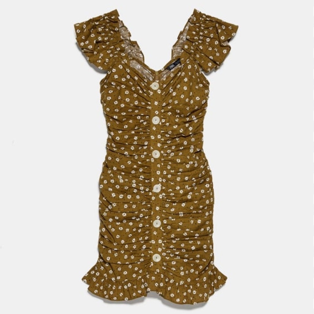 NWOT‎ Zara Printed Dress With Draping Size S